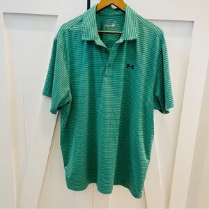 Under Armour Loose HeatGear Men's Short Sleeve Polo Shirt Green Striped Size XXL